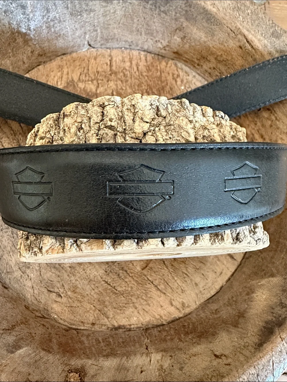 Vintage Black Leather Harley-Davidson Branded Belt Brass Buckle Size 30